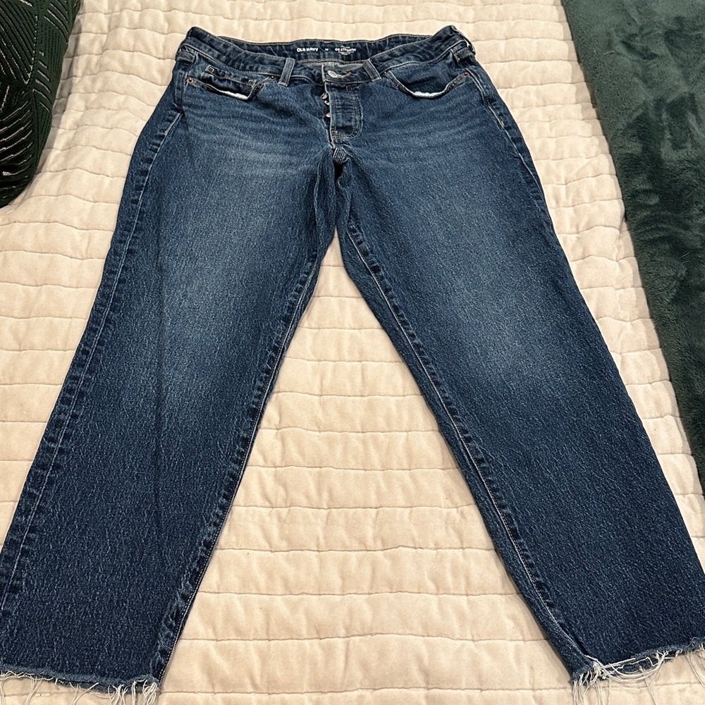 Old Navy Dark Blue Straight Leg Jeans High Rise Button Fly